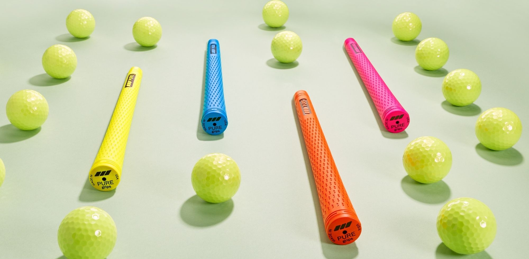 PURE Grips PURE Pro Neon Color Golf Grips and Neon Yellow Golf Balls